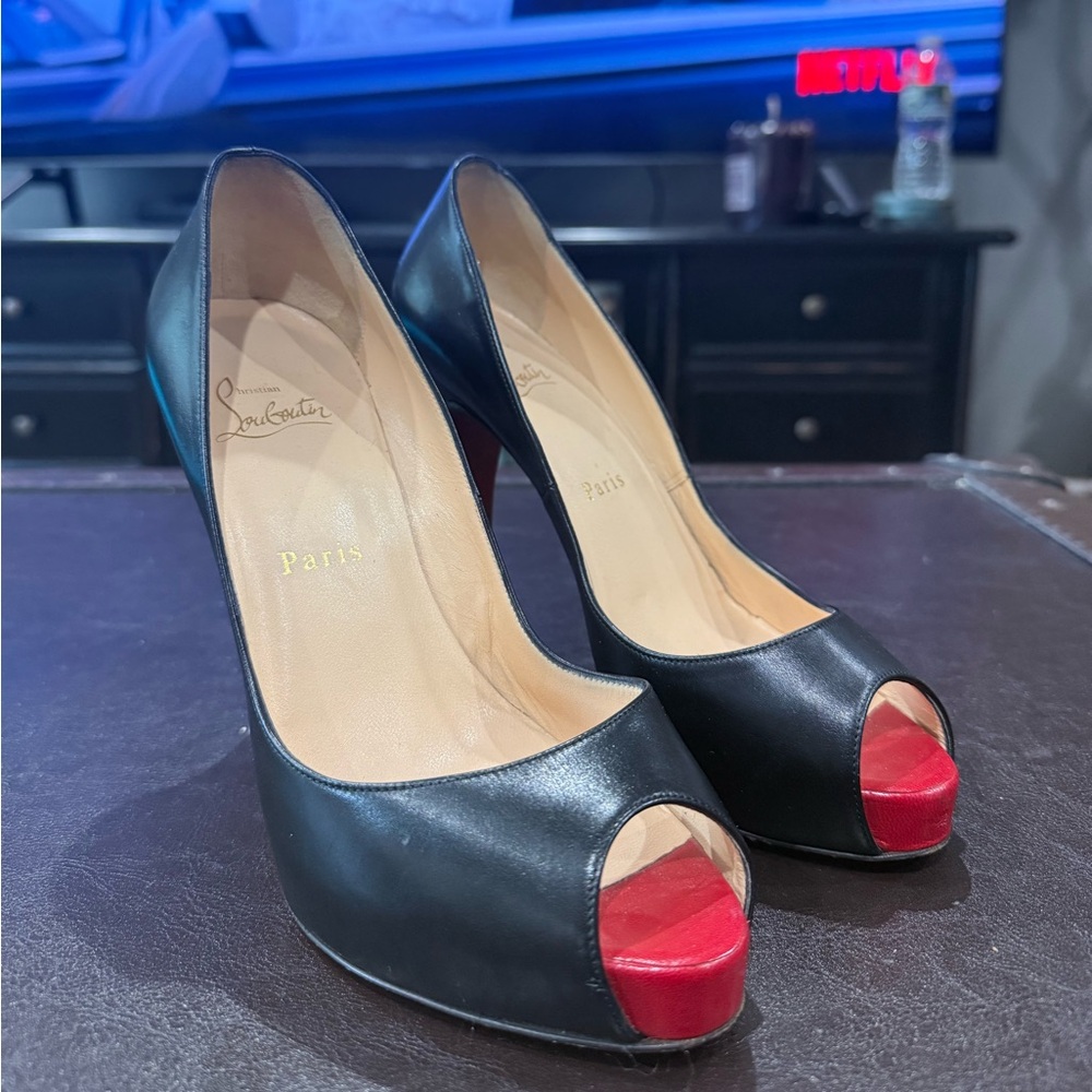 Christian Louboutin Black Heels with Red Peep Toe
